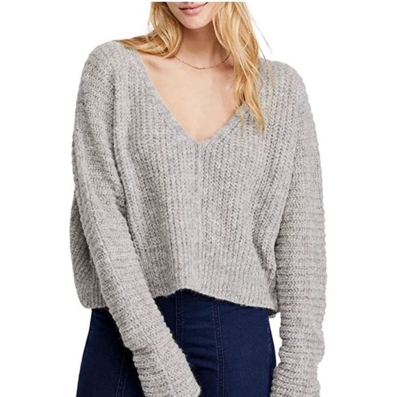 Free People Sweaters - Free People Gray Moonbeam Alpaca Cropped Oversized Sweater, Small
